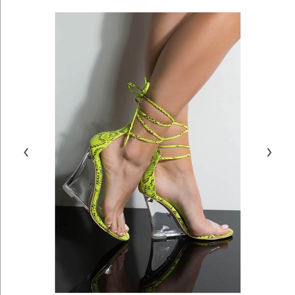 Neon Green Snake Clear Sandals